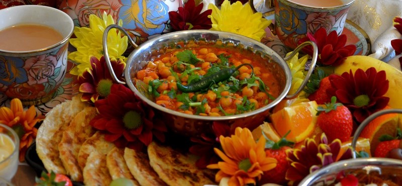 Traditional Pakistani breakfast spread